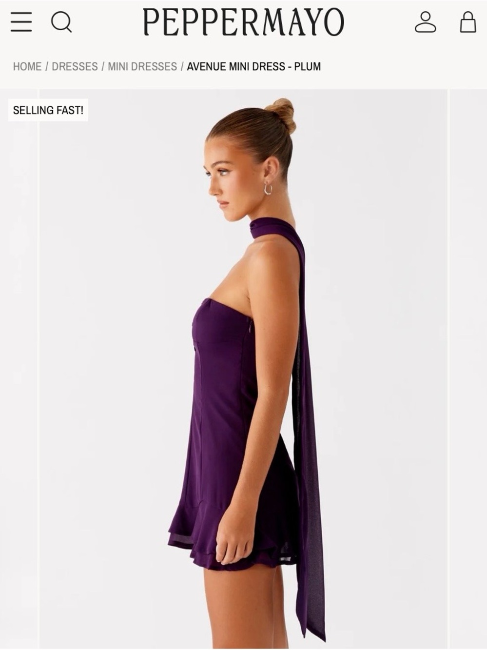 Peppermayo Avenue Mini Dress Plum Halter Scarf Tie Open Back Party Size S - Picture 3 of 9